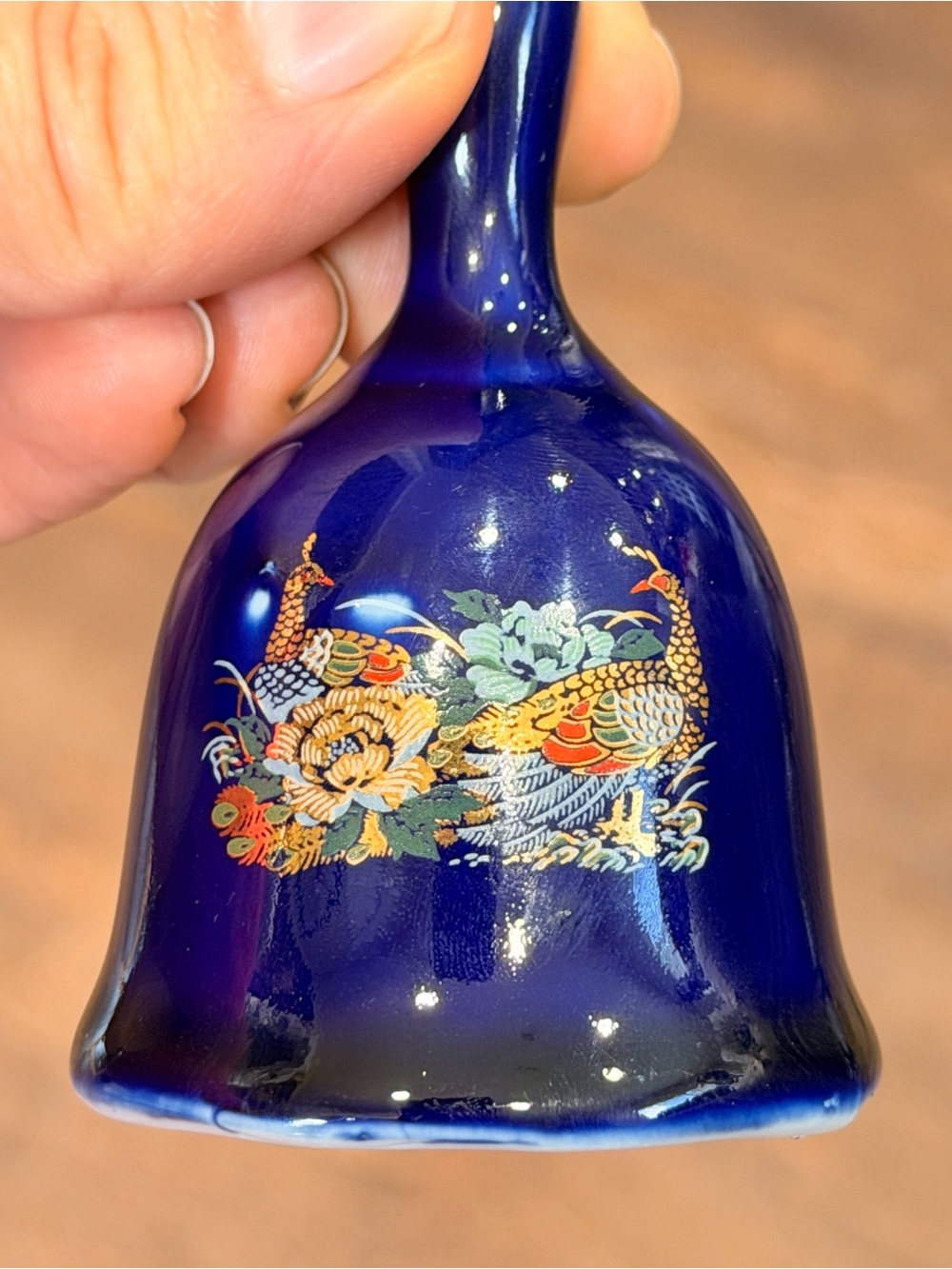 Cobalt Blue Decorative Bell with Floral Pheasant Motif